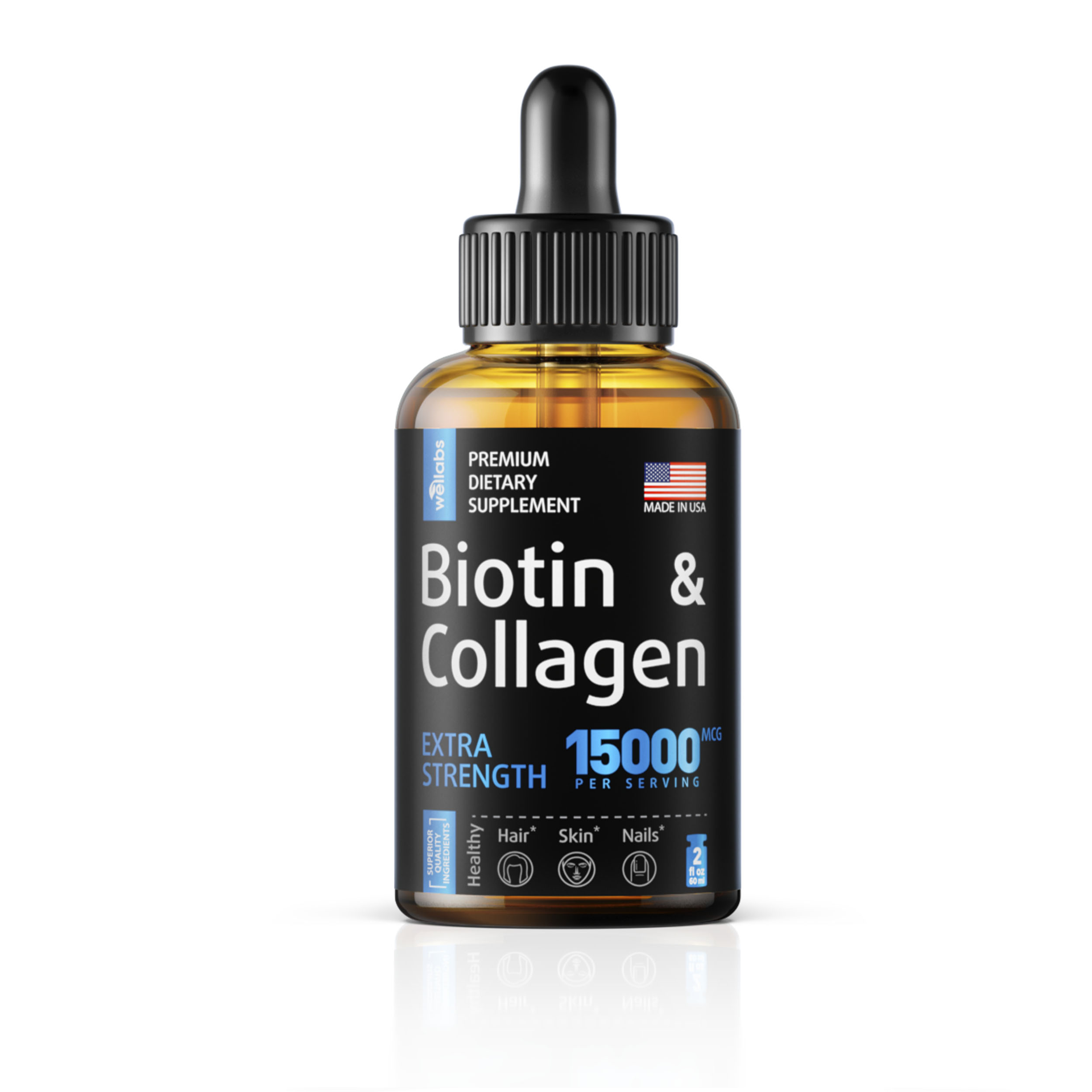 Biotin and Collagen Liquid Drops for Hair Growth for Men & Women — WELLABS